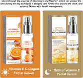 Kit De Sérum Avec Sérum Vitamine C, Sérum Rétinol Visage, Sérum Facial Au Collagène, Sérum Visage Au Rétinol Avec Vitamine E, Sérum Anti-Âge Anti-Rides, Éclaircir Le Teint Et Réduire Les Rides